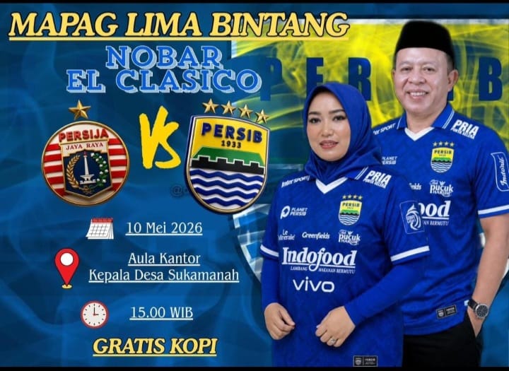 Mapag Lima Bintang, Kades Sukamanah Gelar Nobar Persija vs Persib Bersama Warga Sukamanah